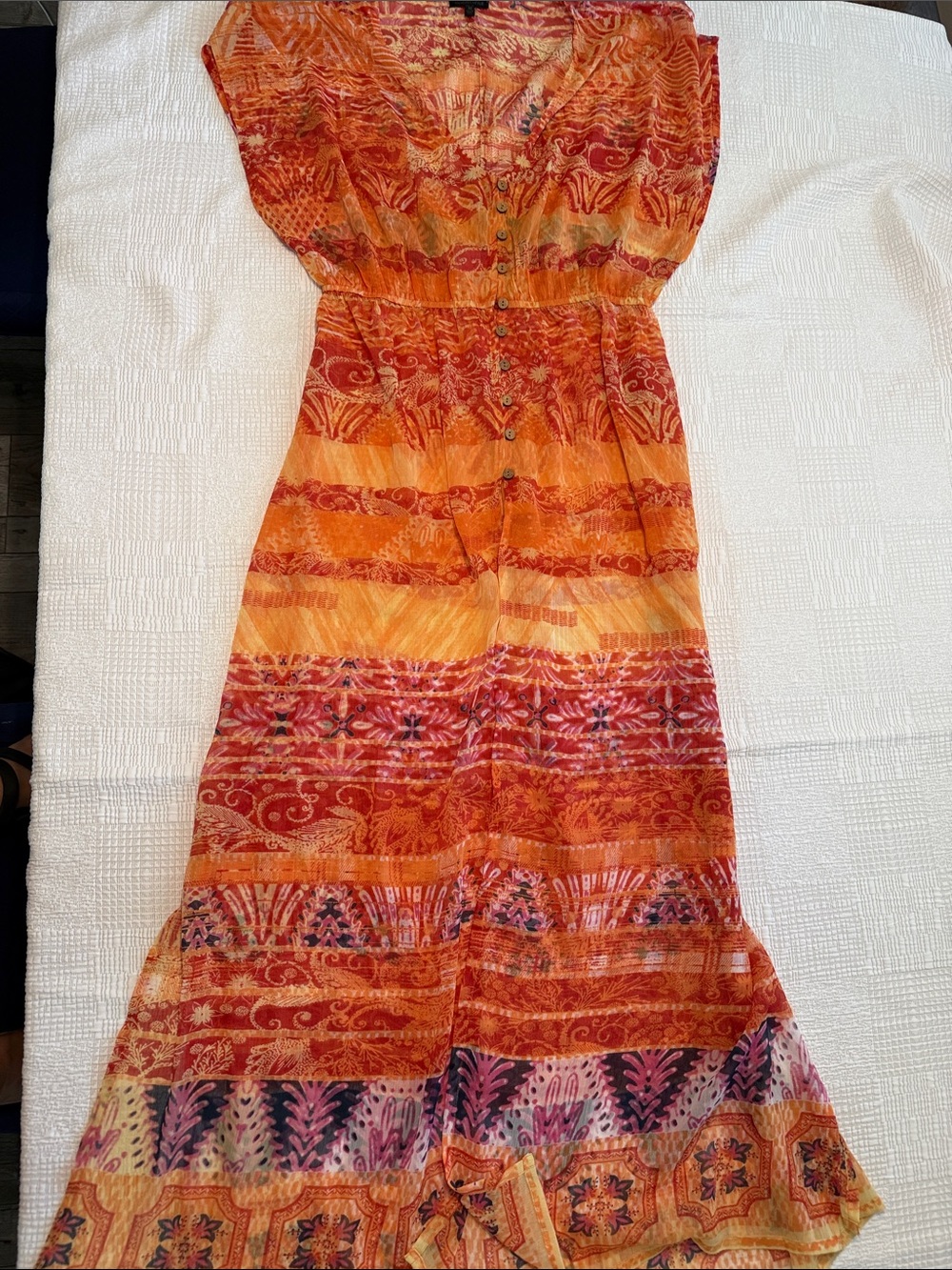 Kendall & Kylie Orange Multi-Print Button-Front Maxi Dress